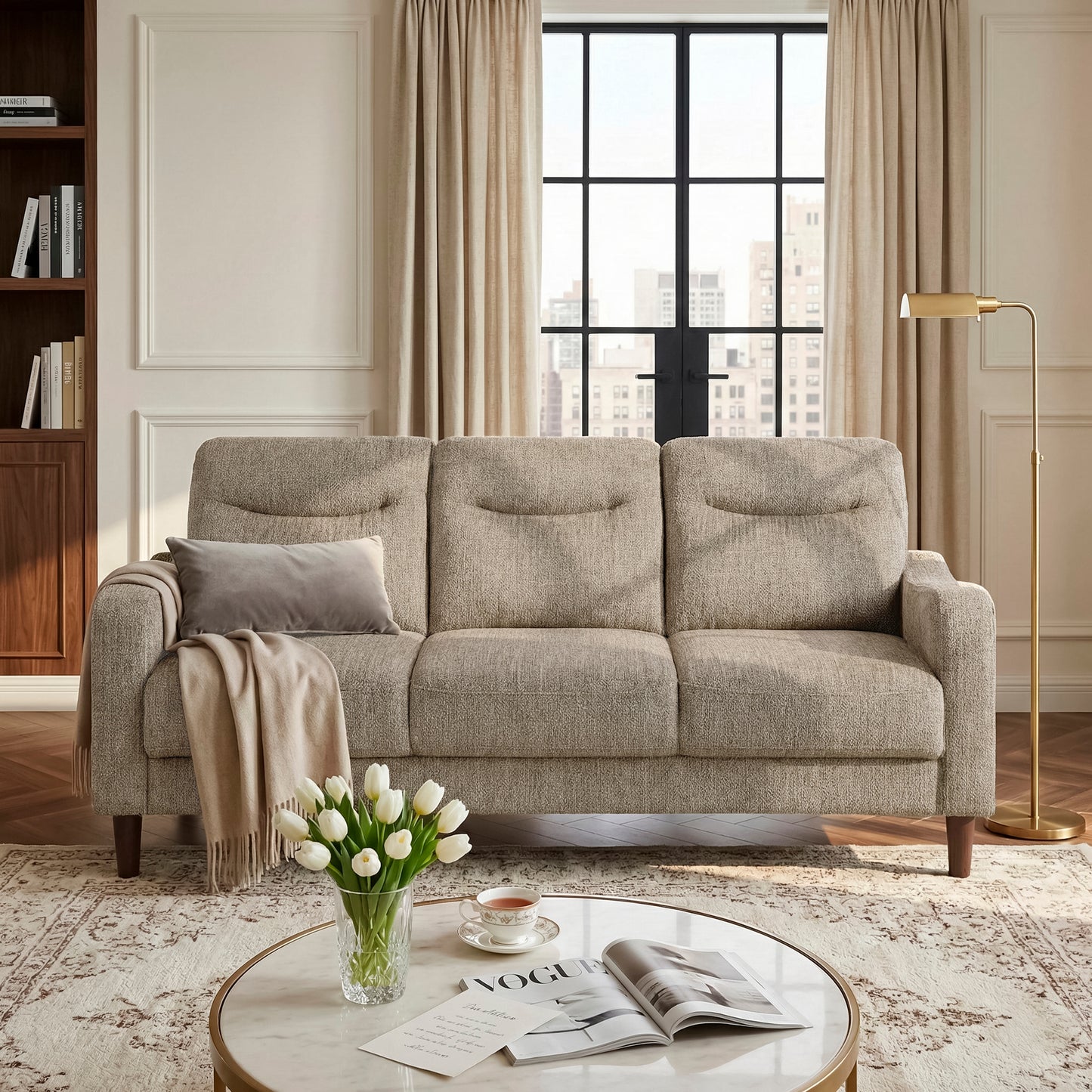 Contemporary Brown Sofa Chenille Fabric Upholstery Foam Comfort Solid Wood Living Room Furniture 1pc image 11
