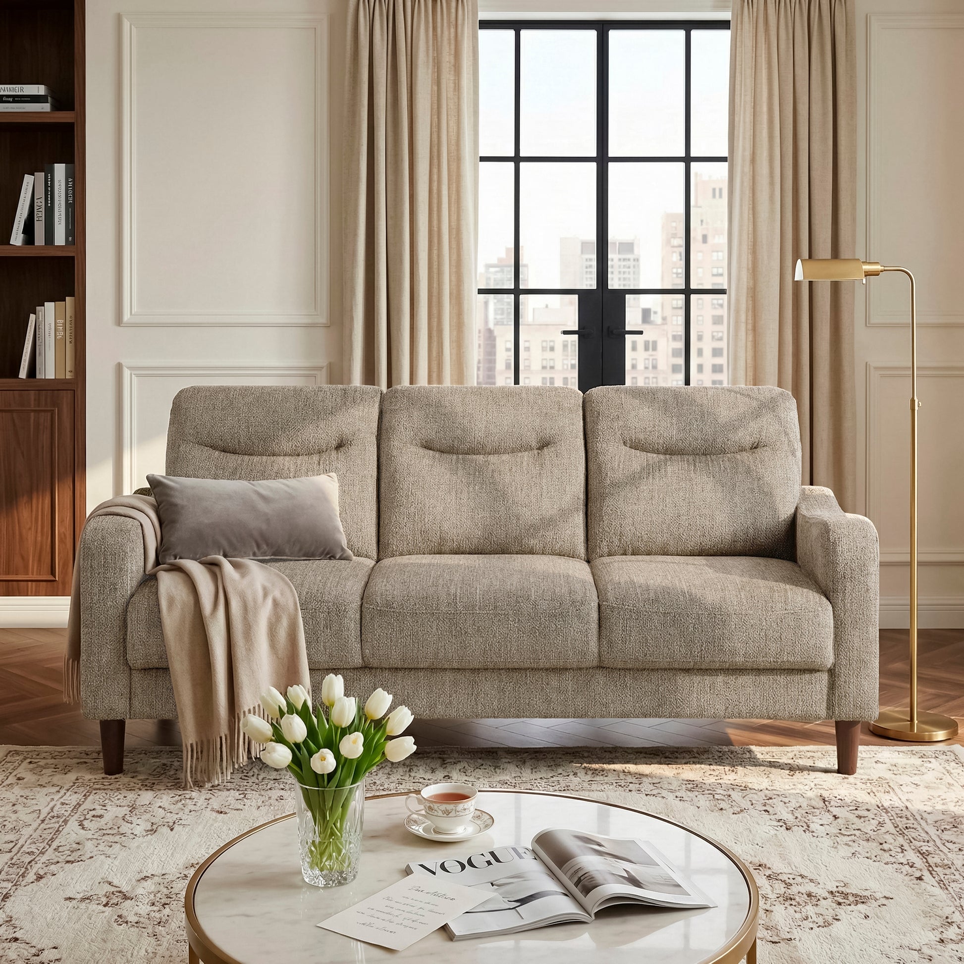 Contemporary Brown Sofa Chenille Fabric Upholstery Foam Comfort Solid Wood Living Room Furniture 1pc image 11