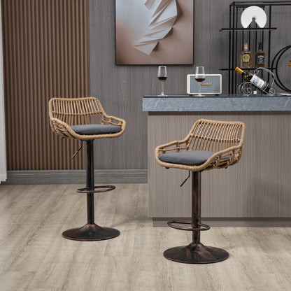 Modern Swivel Bar Stools Set of 2 Adjustable Counter Height Chairs with Footrest for Kitchen, Dining Room (Gray) image 2