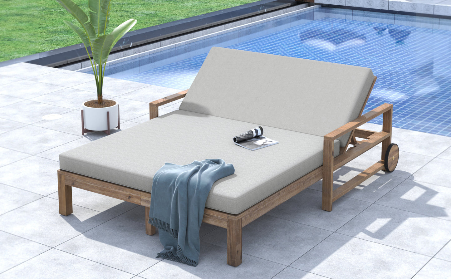 TREXM 1-Piece Farmhouse-styled Wooden Outdoor Sunbed for Ultimate Relaxation Outdoor Daybed Seating 2 People for Poolside, Garden and Backyard (Grey) image 3