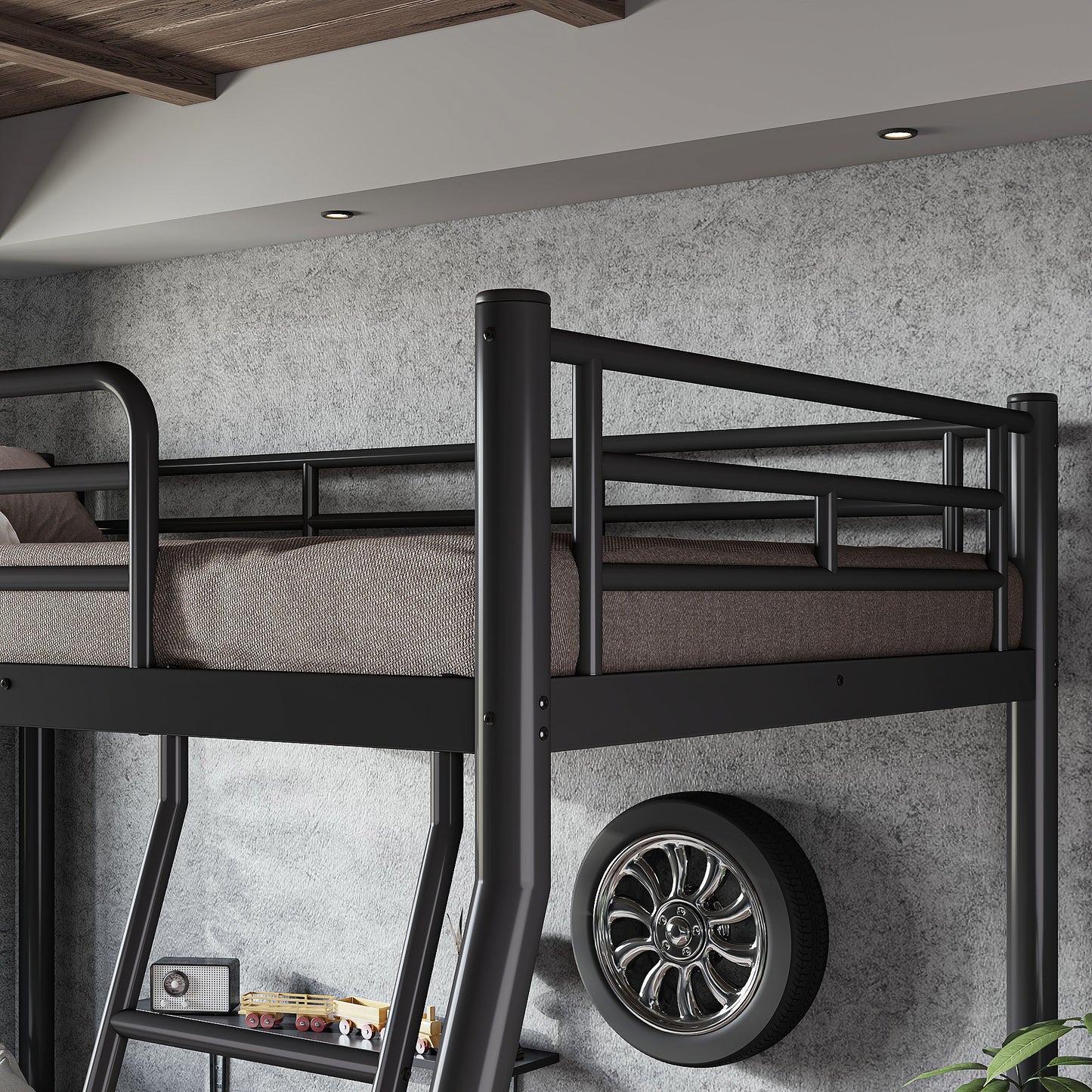 Twin over Full Size Metal Bunk Bed for Teens and Adults,Space-Saving/Noise Reduced/No Box Spring Needed, Round Tube, Black image 5
