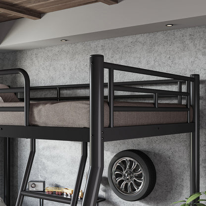 Twin over Full Size Metal Bunk Bed for Teens and Adults,Space-Saving/Noise Reduced/No Box Spring Needed, Round Tube, Black image 5