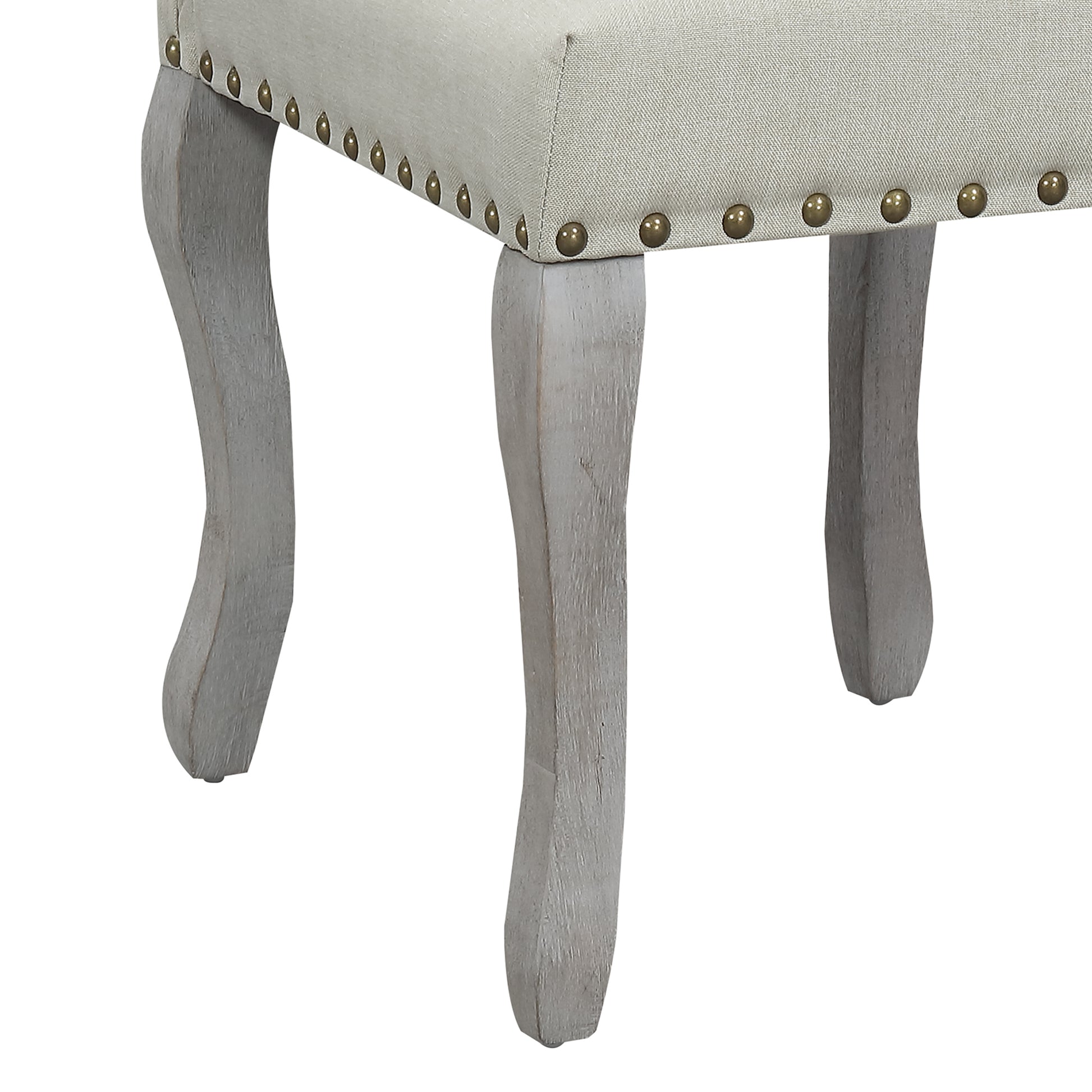 Set of 2 Light Beige Linen Upholstered Dining Chairs, Nailhead Trim Accent Side Chairs with Solid Wood Legs, Easy Assembly for Dining Room Kitchen Bar image 5