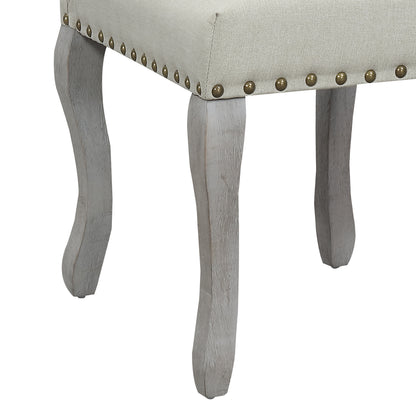 Set of 2 Light Beige Linen Upholstered Dining Chairs, Nailhead Trim Accent Side Chairs with Solid Wood Legs, Easy Assembly for Dining Room Kitchen Bar image 5