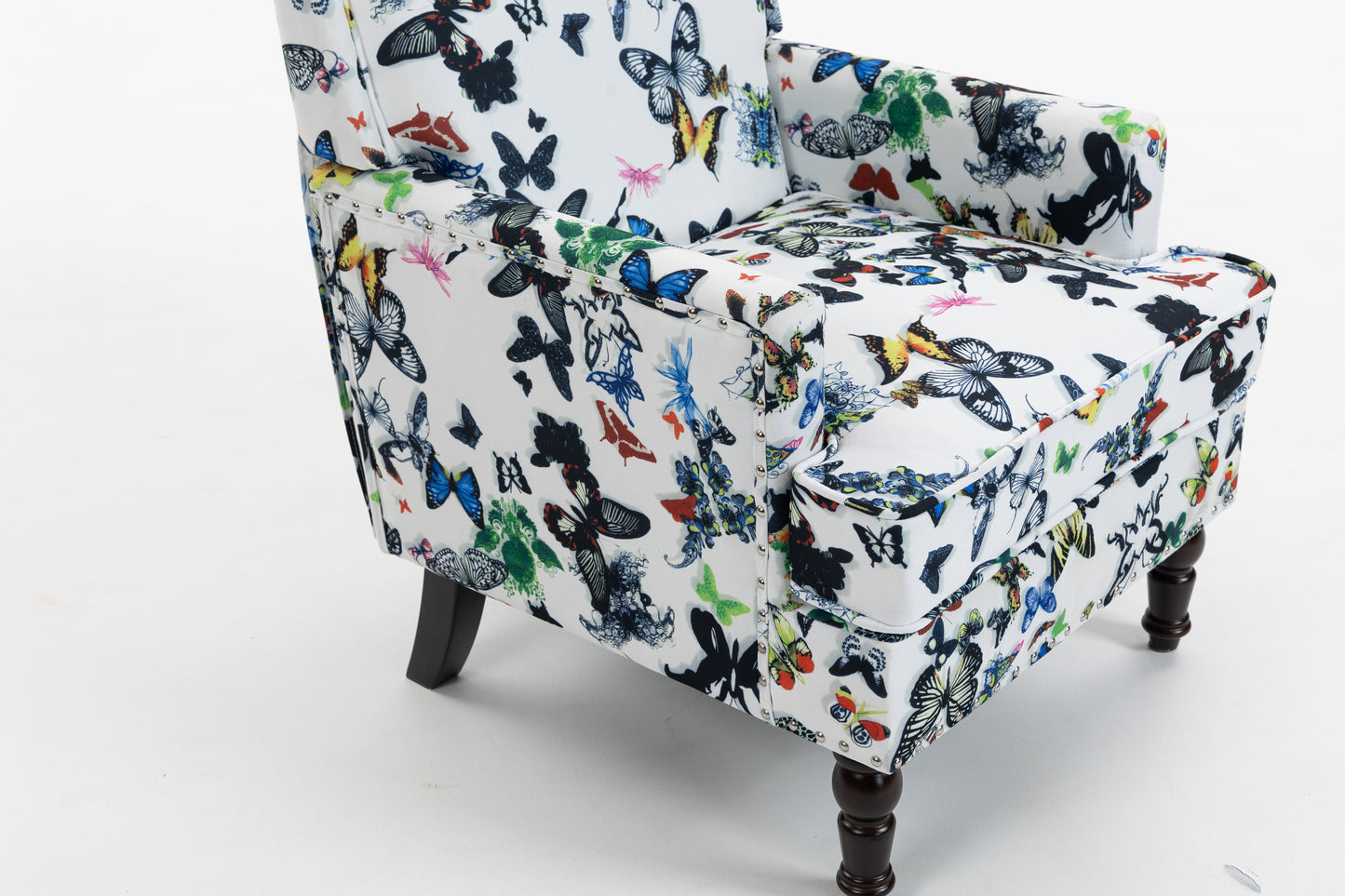 Upholstered Accent Chair, Vintage Armchair with butterfly Linen Fabric and Nailhead Trim for Living Room image 6