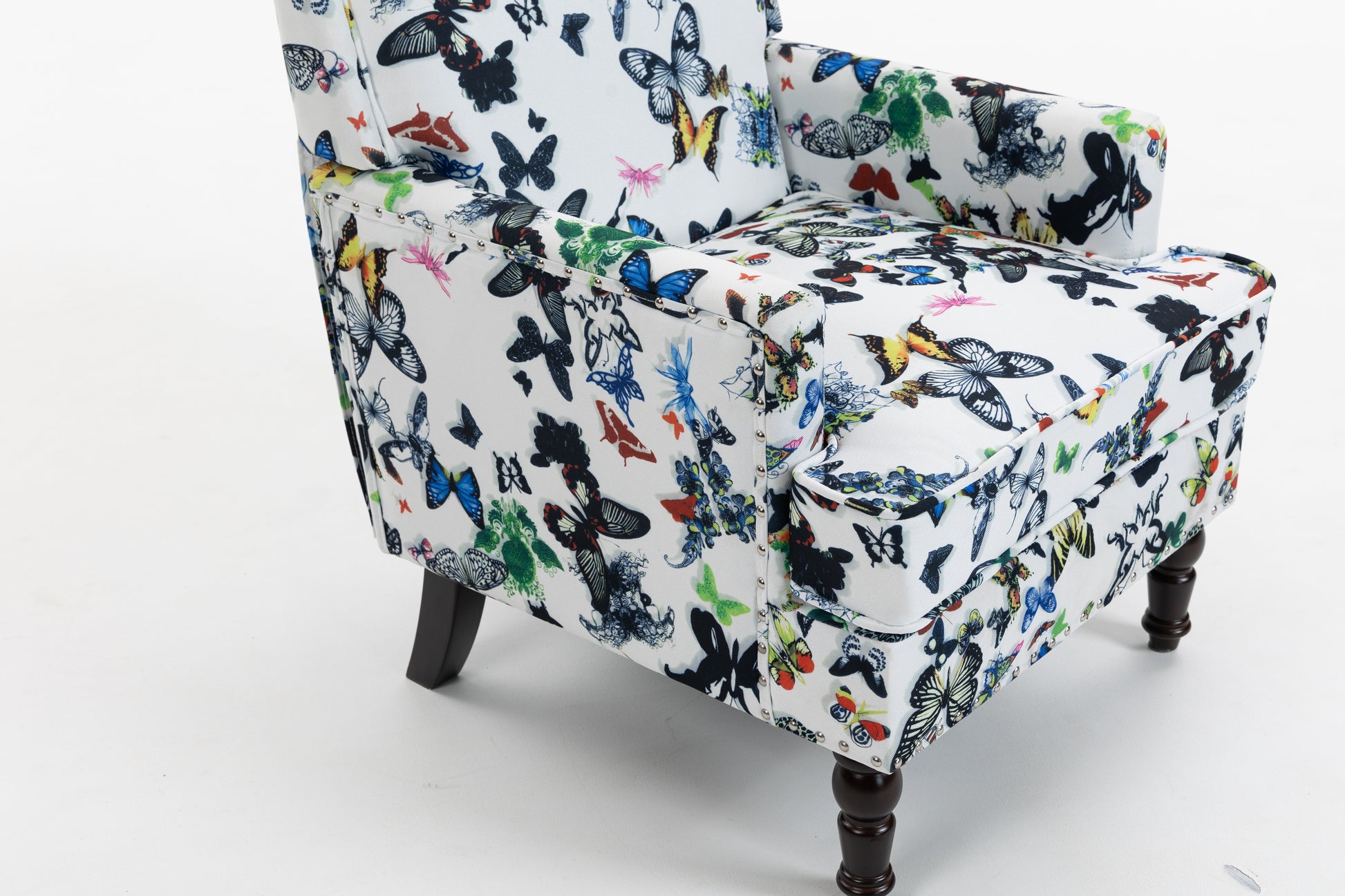 Upholstered Accent Chair, Vintage Armchair with butterfly Linen Fabric and Nailhead Trim for Living Room image 6