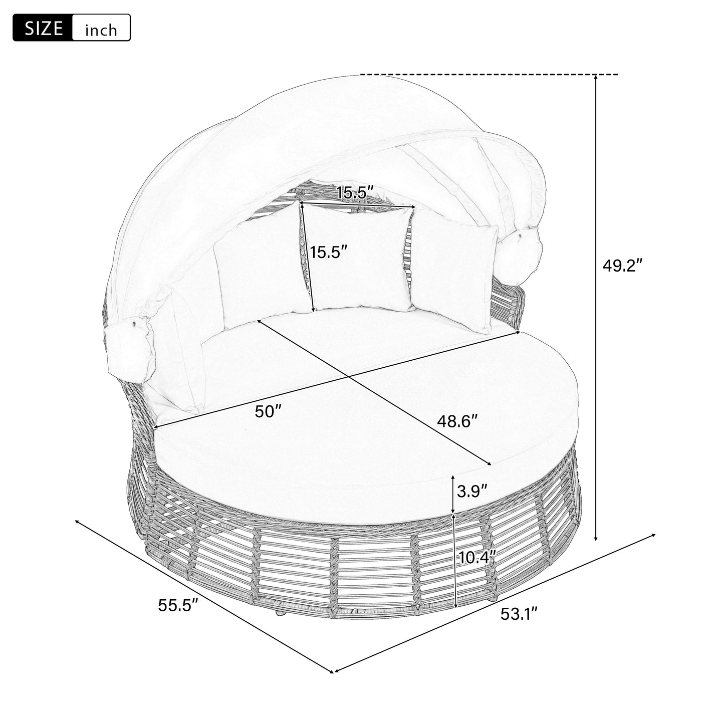 <Old SKU: N704G201243A> Outdoor Patio Rattan Round Daybed with Retractable Canopy, Wicker Furniture Round Poolside Sofa Sunbed with Removable Cushions, Backyard, Porch, Beige image 6