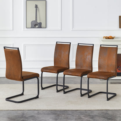 Set of 4 Vintage Brown Tech Fabric Dining Chairs: 39.3" High, 20.4" Ergonomic Backrest, 17" Deep Seat, Ideal for Dining Room, Café & Leisure Area, Stylish & Comfortable image 2