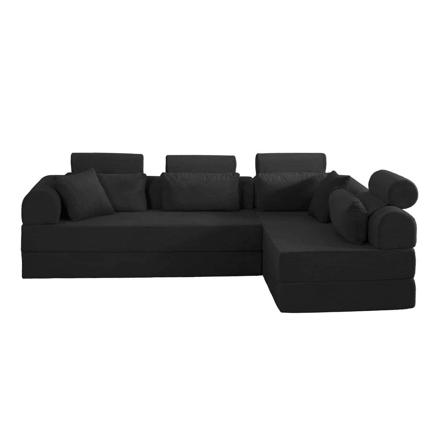 L shape Modular Sectional Sofa, Compressed Sectional Sofa Modern Minimalist Style Corduroy Couch,Unfold into a bed, Bedroom, Comfy Compressed Sofa Couch Space-Efficient Design(black) image 4
