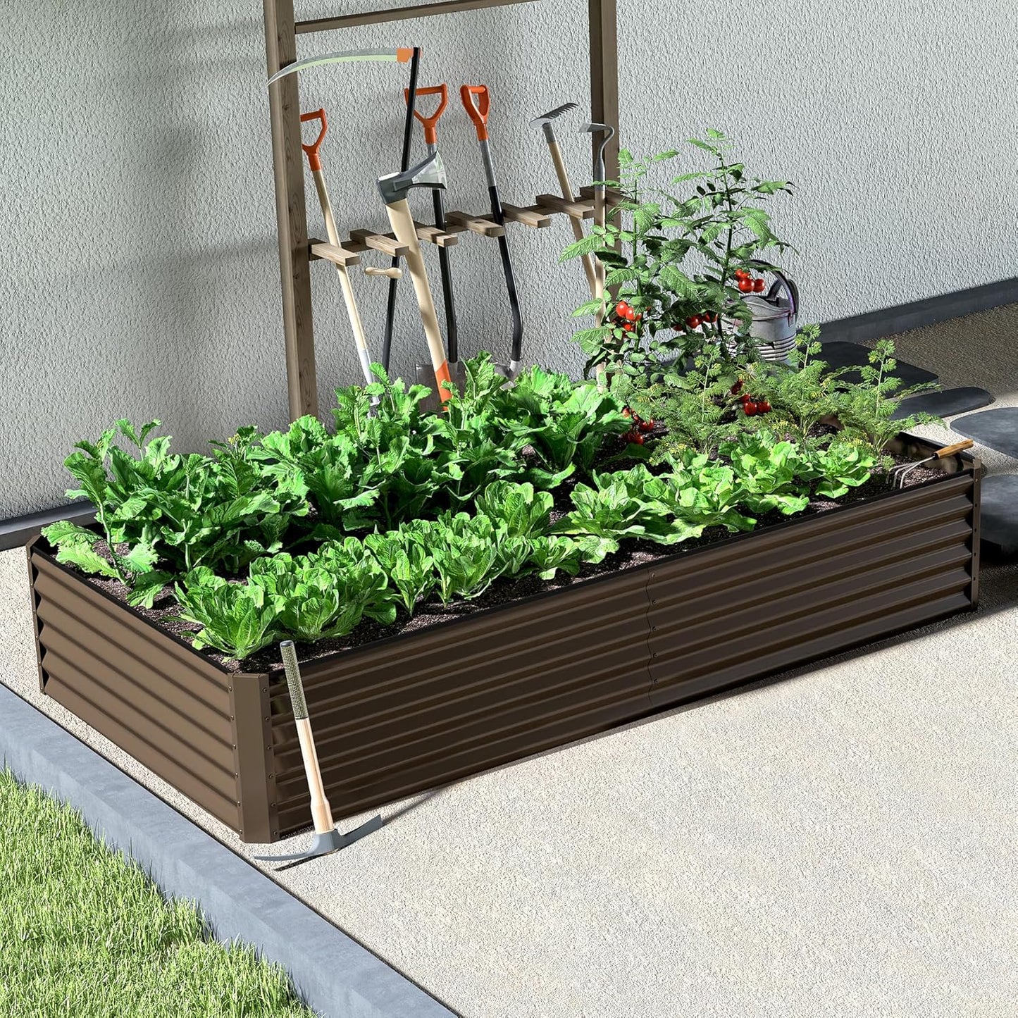 8x4x1.5 ft Galvanized Raised Garden Bed, Outdoor Planter Garden Boxes Large Metal Planter Box for Gardening Vegetables Fruits Flowers,Brown image 2