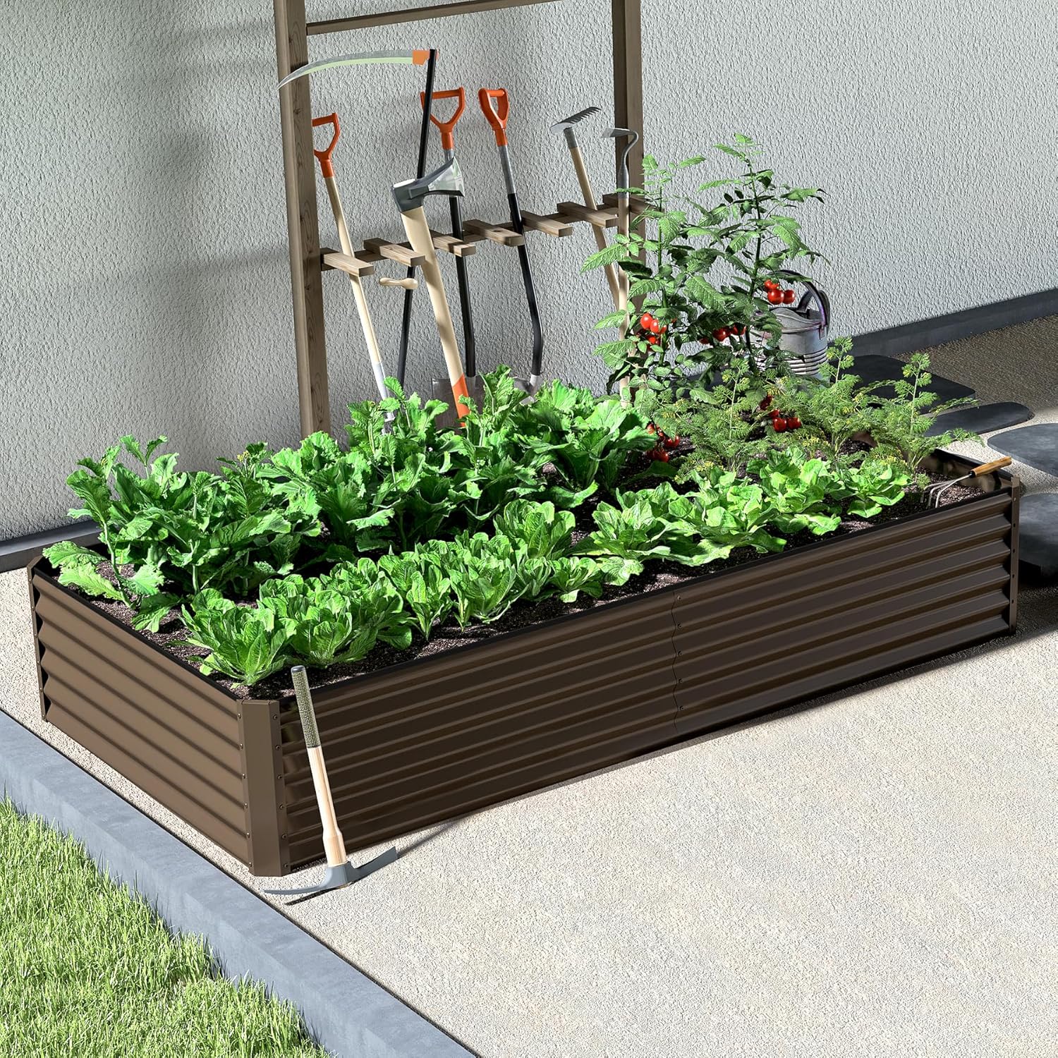 8x4x1.5 ft Galvanized Raised Garden Bed, Outdoor Planter Garden Boxes Large Metal Planter Box for Gardening Vegetables Fruits Flowers,Brown image 2
