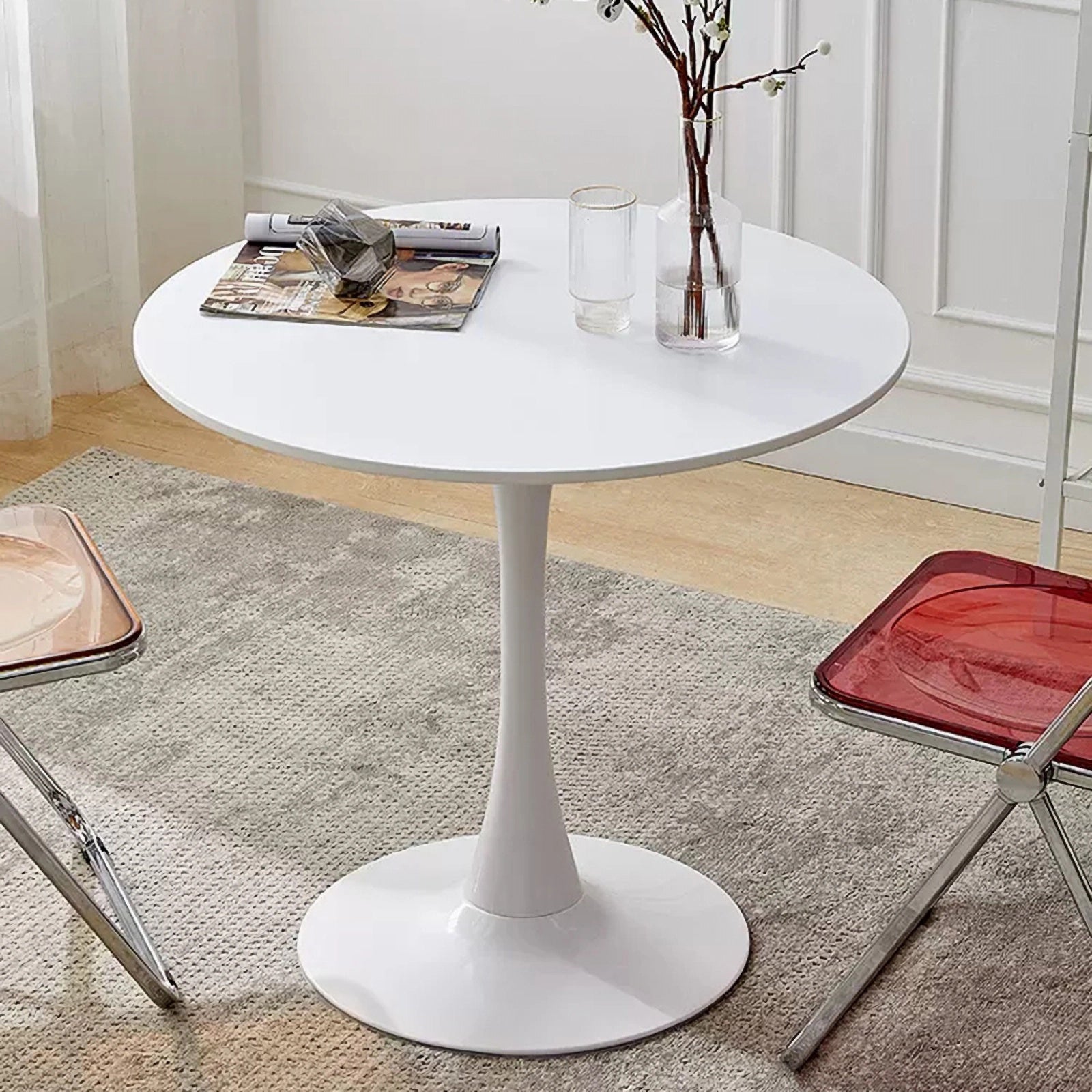 Modern Round Dining Table, ∅31.5'' Kitchen Dining Room Furniture, Coffee Table, Leisure Table, Living Room Table, Oval Dining Table, WHTIE image 11