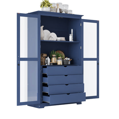 TOPMAX 44.7x20x75inch Kitchen Pantry, Freestanding Kitchen Storage Cabinet Display Cabinet with Glass Doors and 4 Built-in Drawers for Living Room, Home Office, Blue image 12