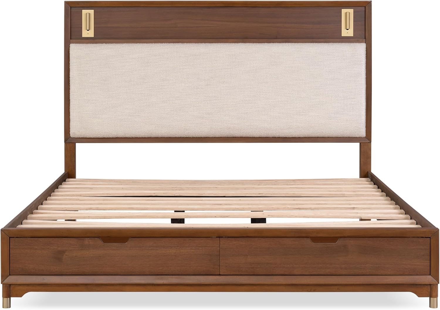 Mid-Century Modern 1pc Eastern King Size Bed w Storage Drawers Walnut Solid wood Upholstered HB Reading Light Bedroom Furniture image 7