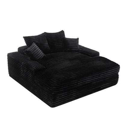 028DR-Oversized chaise Lounge chair, Upholstered Sleeper Sofa Bed with 4 Throw Pillows and Armrests, Corduroy Fabric Plush Lounge Chair Bed for Living Room, Apartment & Small Spaces, Black image 11