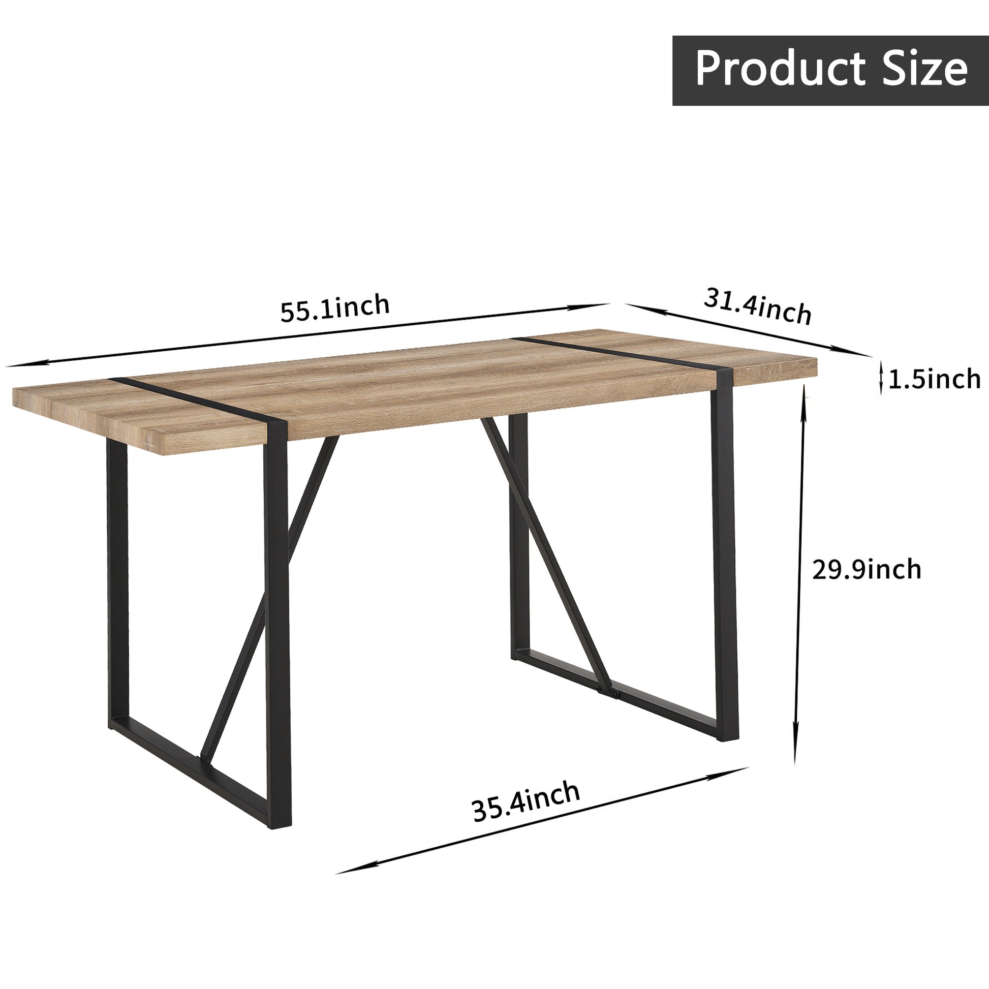 55" MDF Wood Colour Dining Table and Modern Dining Chair Set of 4, Mid Century Wooden Kitchen Table Set, Metal Base & Legs, Dining Room Table and Linen Chairs image 11