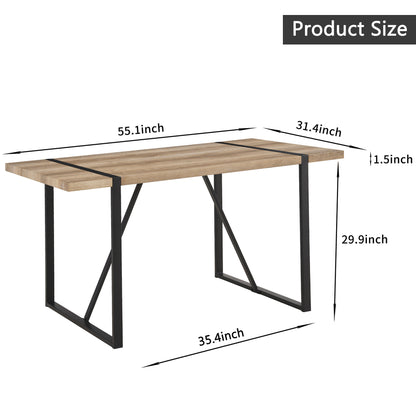 55" MDF Wood Colour Dining Table and Modern Dining Chair Set of 4, Mid Century Wooden Kitchen Table Set, Metal Base & Legs, Dining Room Table and Linen Chairs image 11