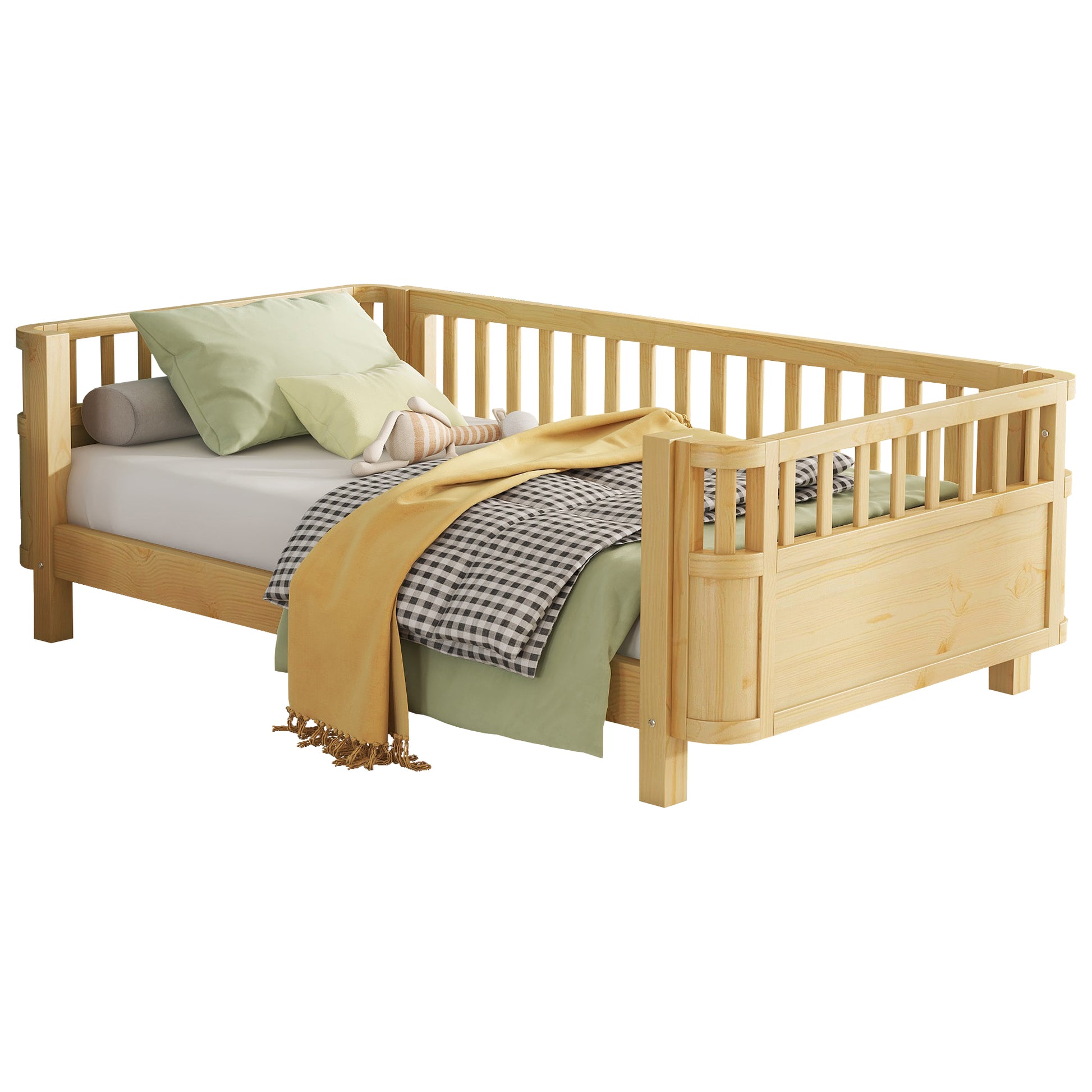 Twin Size Wood Platform Bed for Kids, Wood Low Profile Twin Bed with Rails for Girls and Boys, Natural (Patented Design, Expect Arrival Date 2026/5/11 Old SKU W2593P190150) image 9