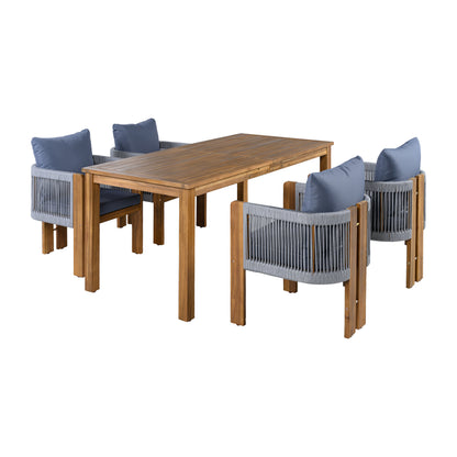 U_STYLE Luxury 5-Piece Outdoor Patio Dining Set for 4, Solid Acacia Wood Dinning Set with Rope Woven Chairs,Farmhouse Dining Furniture Set for Garden, Backyard, Poolside image 12