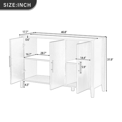 U-Style Wavy 3-Door Sideboard with Solid Pine Legs, Painted Finish Storage Cabinet with American Style for Living Room, Entryway, Kitchen, and Home Office. image 8