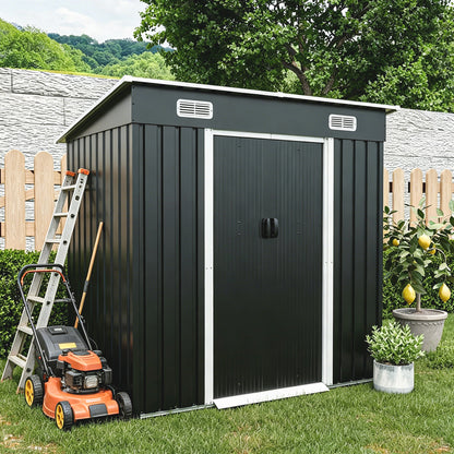 6x4ft Metal Shed, Sliding‑Door Outdoor Storage Building with Ventilation Vents & Threshold,Galvanized Steel Shed for Garden, Yard(6.43*4 FT) image 1