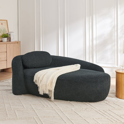 Modern Oval Single Lazy Sofa Chair with Integrated Backrest, Side Armrest and Pillow, Compact Space-Saving Lounge Chair for Living Room Bedroom-Black image 1