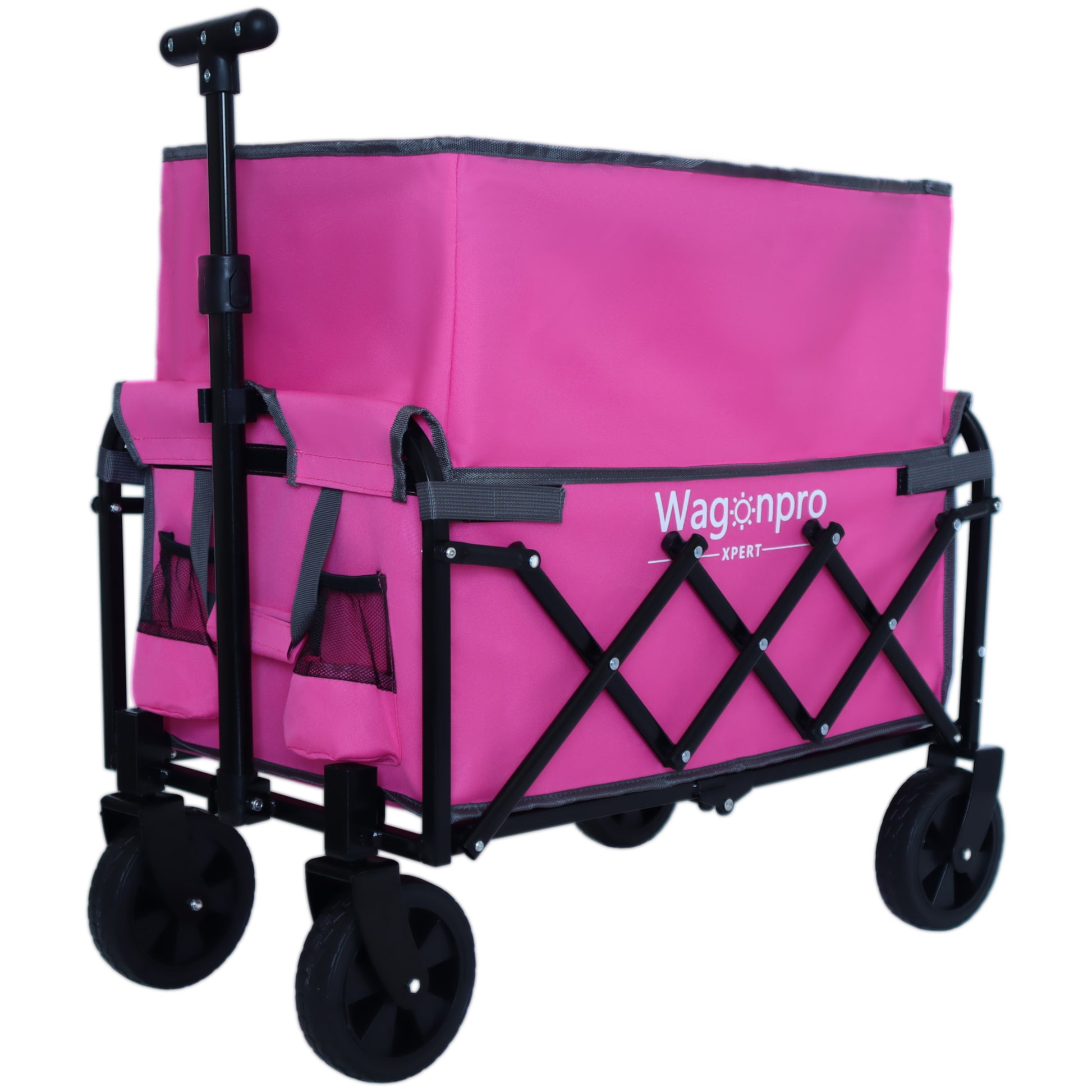 Expandable Dual-Layer Utility Wagon with 100% Extra Space - 225lbs Grocery Cart for Camping, Shopping, Sports, Gardening, Fishing, Pink image 3