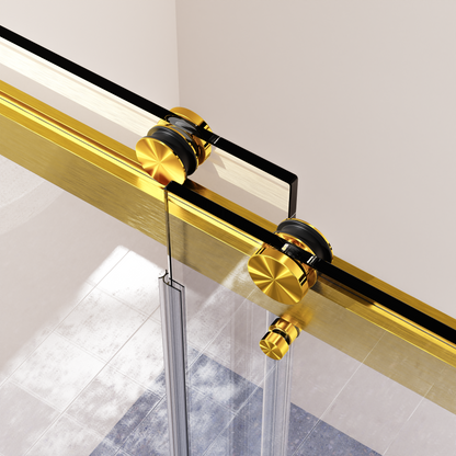 For 56-60 inches * 76 inches Frameless Double Sliding Shower Door in Brushed Gold, 3/8 inches (10mm) Thick SGCC Tempered Glass Door, Reversible Installation, No Soft-Close image 4
