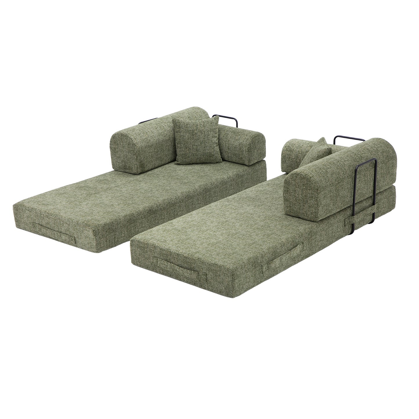 Convertible Sleeper Sofa Bed,two-tone blended fabric Folding Mattress Couch with Fixed-Shape Frame, Floor Sofa Lounge Couch for Living Room Bedroom(Moss Green) image 8