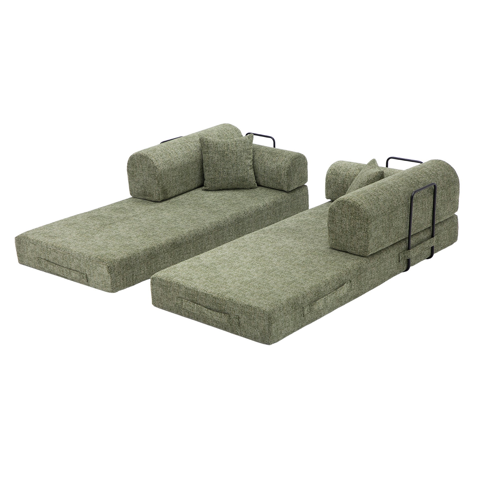 Convertible Sleeper Sofa Bed,two-tone blended fabric Folding Mattress Couch with Fixed-Shape Frame, Floor Sofa Lounge Couch for Living Room Bedroom(Moss Green) image 8