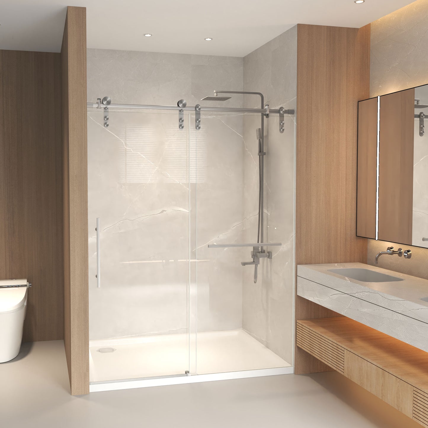44-48" x 76" H Frameless Sliding Shower Door, 5/16" (8mm) Clear Tempered Glass, Stainless Steel Frame,Brushed Nickel image 2