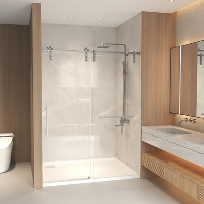 44-48" x 76" H Frameless Sliding Shower Door, 5/16" (8mm) Clear Tempered Glass, Stainless Steel Frame,Brushed Nickel image 2