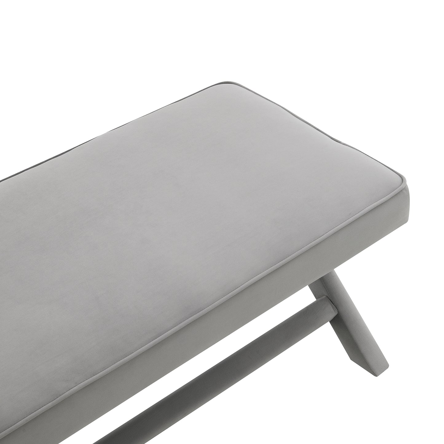Comfort Double Bench Upholstered in Velvet Fabric,Stool with Stylish X-Crossed Legs,Comfort Cushion with piping,Velvet Light Grey image 7