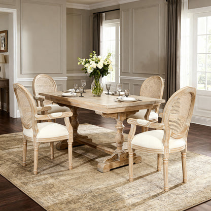French Vintage Upholstered Fabric Dining Armchair, Set of 2, Beige image 5