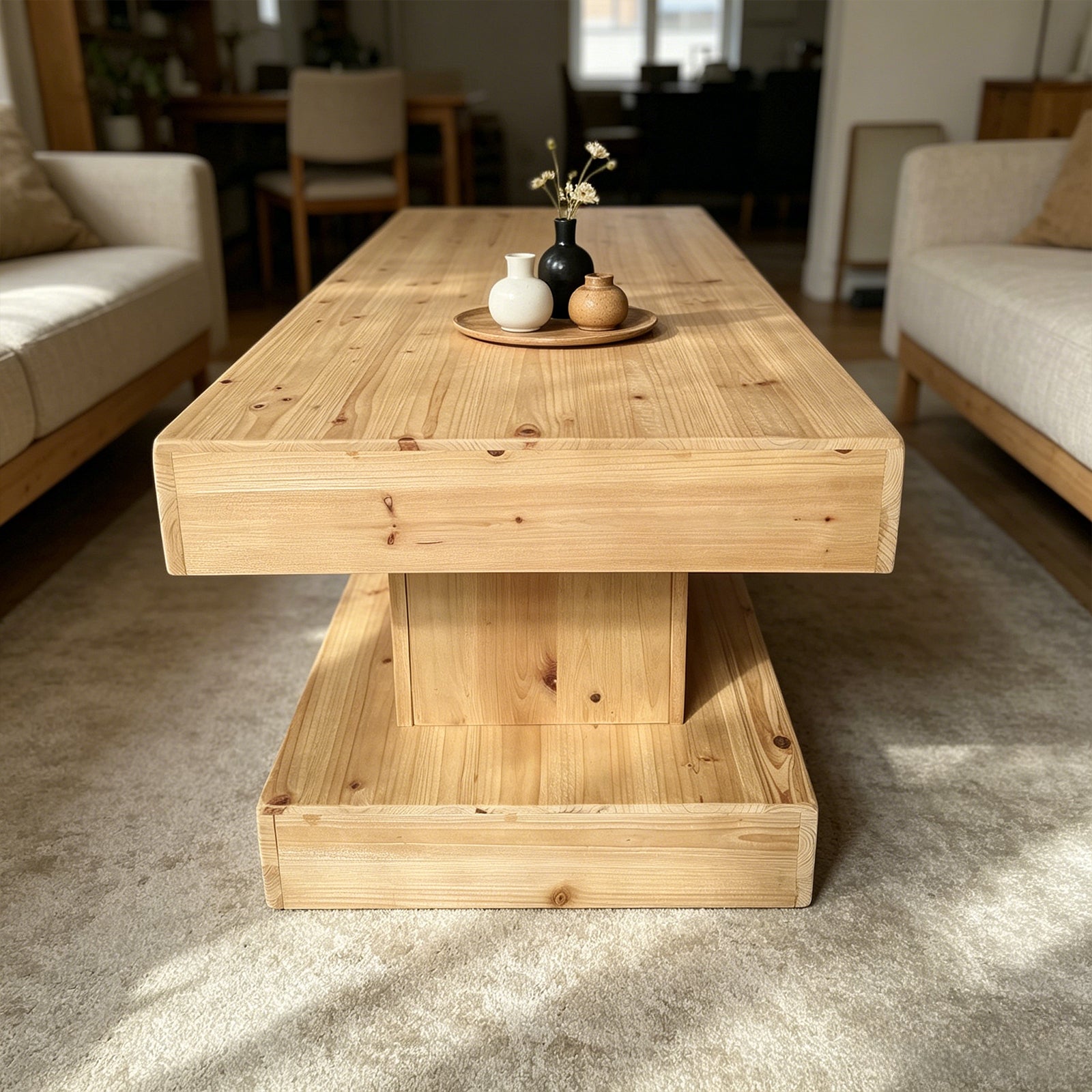 47.24"Natural Solid Wood Coffee Table elevate your living room with crafted from premium natural wood with visible grain and knots for a warm, organic feel. image 3