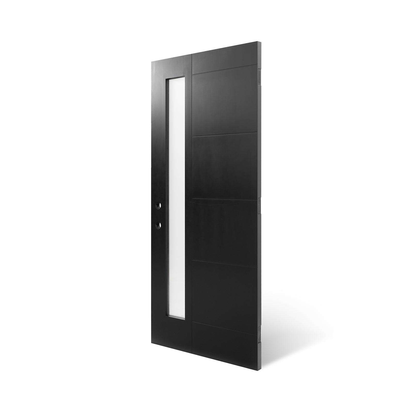 36"x80" Fiberglass Front Door with White 4-9/16" PVC Frame,Right-Hand Inswing Exterior Door with Brickmould,Contemporary minimalist brushed skin & Grooved line with frosted glass for Home Entrance, Bl image 6