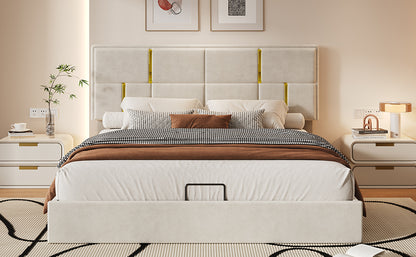 Queen Size Upholstered Platform Bed with Hydraulic Storage System,No Box Spring Needed,Beige(Old SKU: N733P207778A) image 9