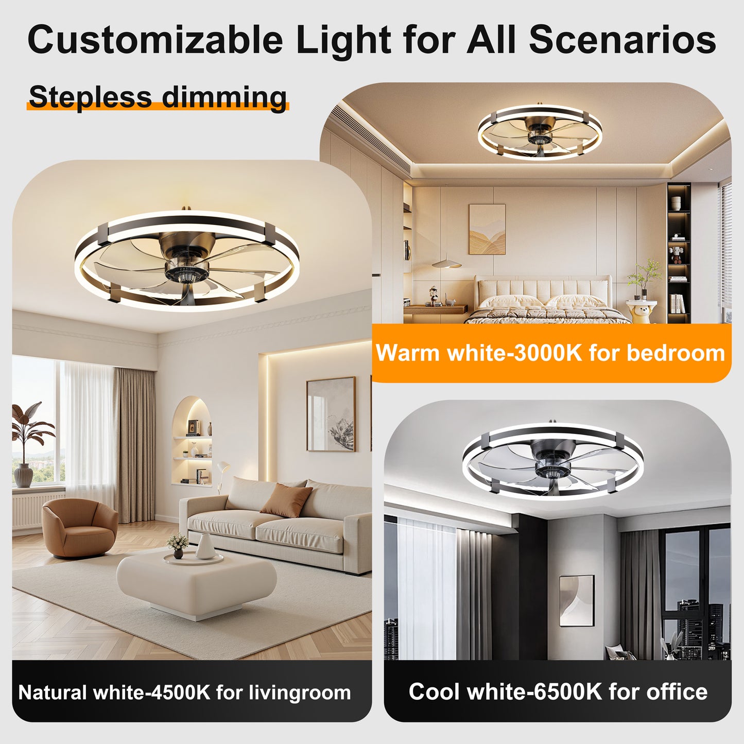 23.6'' LED Ceiling Fan Light Remote DC Motor Aluminum Body 6-Speed Infinite Dimming LED fan light for bedroom living room image 6
