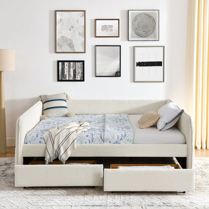 Daybed with Trundle Upholstered Tufted Sofa Bed, with Two Drawers, Queen Size, Boucle Fabric, Beige(88"x65.5"x29.5") image 5
