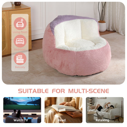 Oversized Bean Bag Chairs,Multicolor Faux Fur Couch Filled with Shredded Sponge,Large Lounger Sofa For Living Room,No Assembly Required, Pink+White+Purple image 7