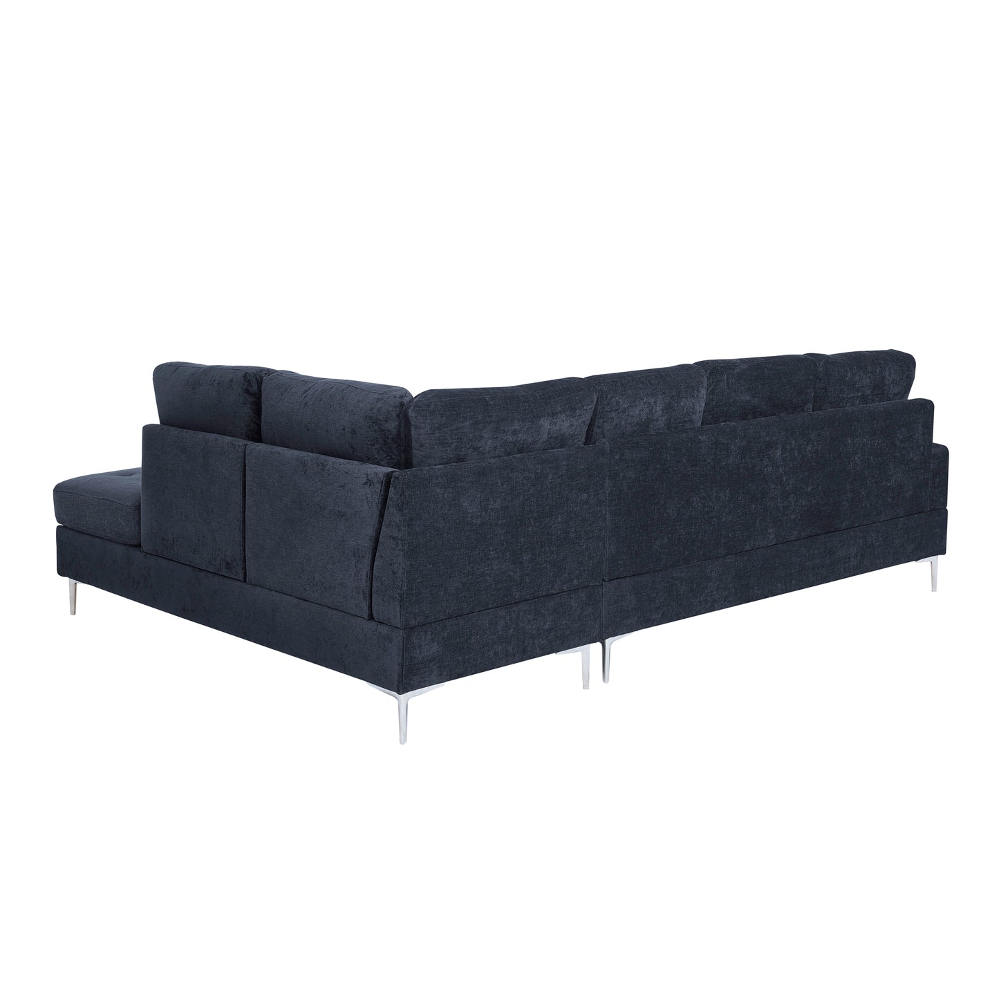 Sectional 3-Seaters Sofa with Chaise, Storage Ottoman, Metal Legs and Copper Nails,Two White Pillows,Navy Bule(102" x 76" x35") image 10