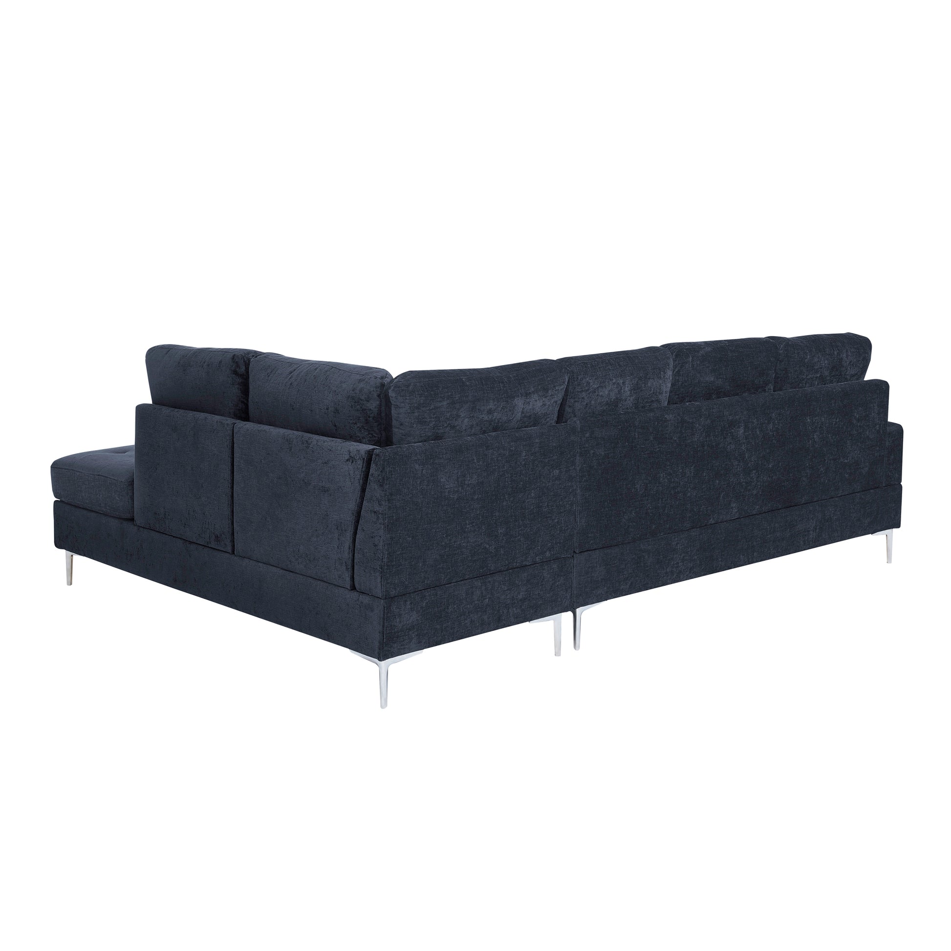 Sectional 3-Seaters Sofa with Chaise, Storage Ottoman, Metal Legs and Copper Nails,Two White Pillows,Navy Bule(102" x 76" x35") image 10