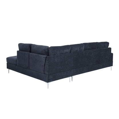 Sectional 3-Seaters Sofa with Chaise, Storage Ottoman, Metal Legs and Copper Nails,Two White Pillows,Navy Bule(102" x 76" x35") image 10
