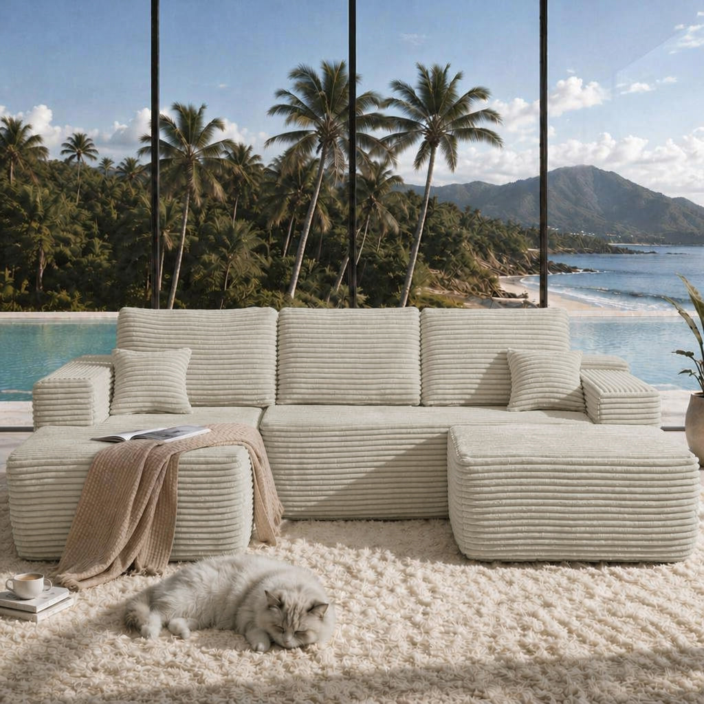104''Cloud Sectional Couch with U-Shaped Chaise,Modern Modular Sofa with Deep Seat, Upholstered Couches for Living Room Bedroom,No Assembly Required,(Plush Fabric),Beige image 2