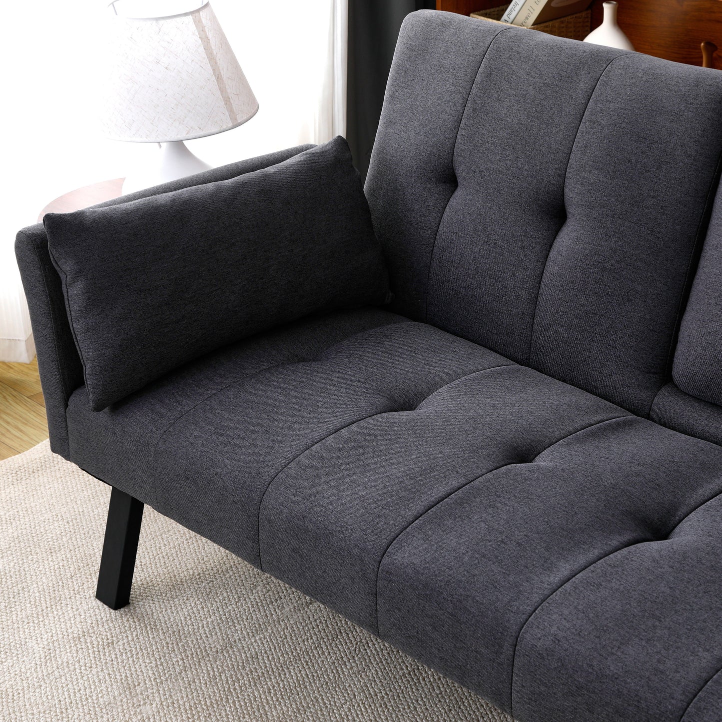70-inch multi-functional cotton and linen sofa bed: foldable + cup holder + side storage, instantly switch between living room and bedroom image 8