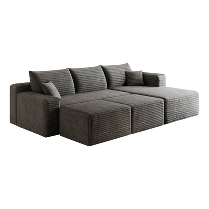 95" Cloud Sectional Sofa with 2 Ottoman,Modern Minimalist Upholstered Couches, Comfort U Shaped Sofa for Living Room,Deep Seat Corner Couch,No Assembly Required,Dark Grey(Plush Corduroy Fabric) image 10