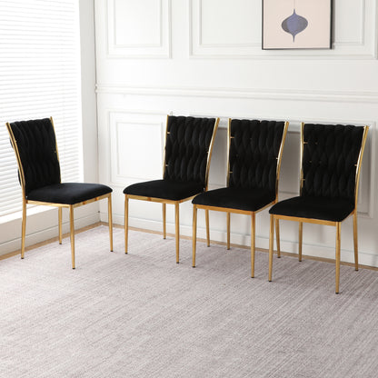 Modern simple black velvet dining chair, family bedroom stool back student table chair, gold-plated metal chair legs, suitable for dining room kitchen bedroom (set of 4) image 2