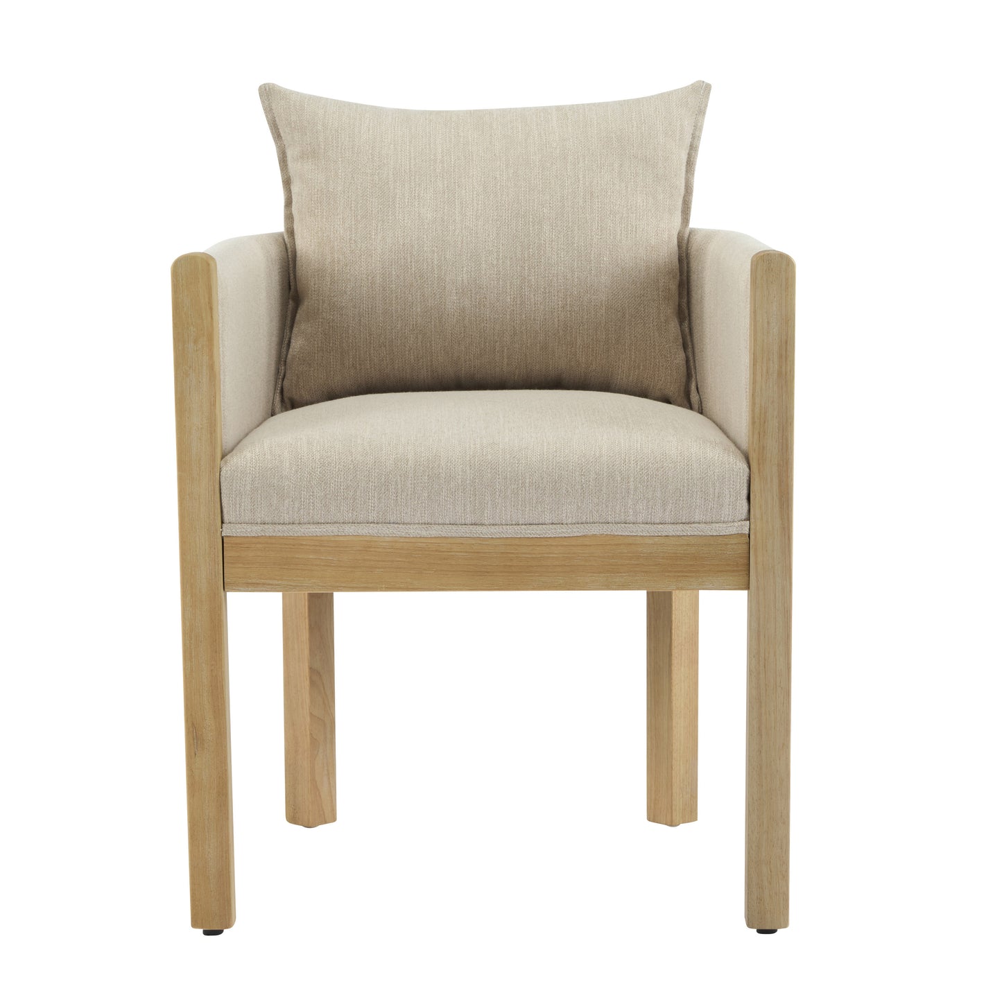 Linen Upholstered Armchair with Natural Rubber Wood Legs in Beige (Set of 2) image 5