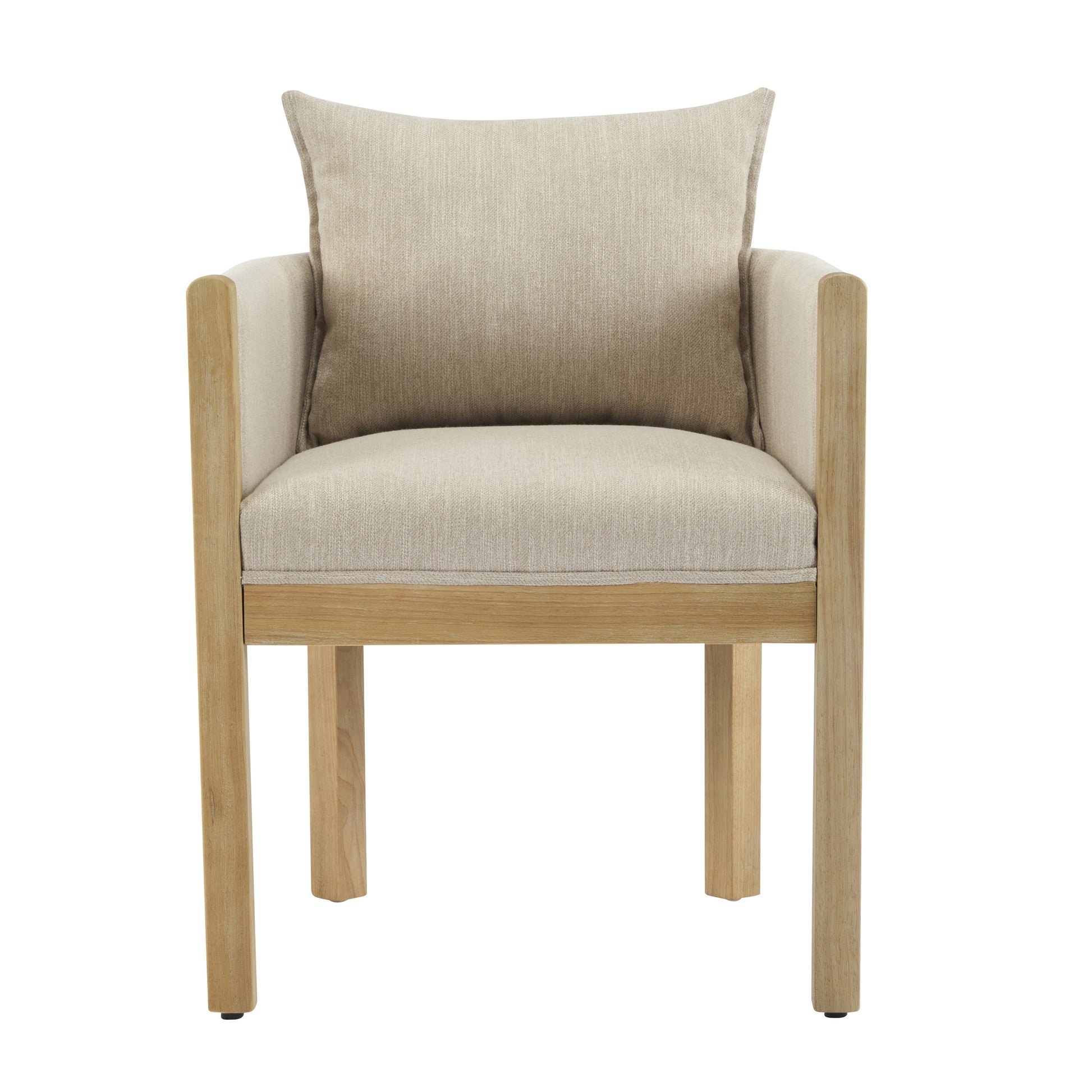 Linen Upholstered Armchair with Natural Rubber Wood Legs in Beige (Set of 2) image 5