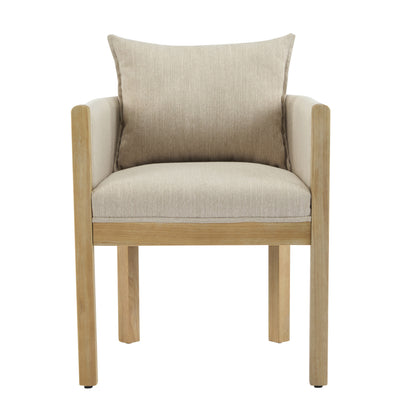 Linen Upholstered Armchair with Natural Rubber Wood Legs in Beige (Set of 2) image 5